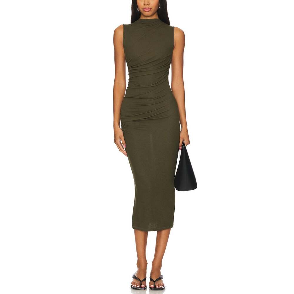 Enza Costa Ribbed Green Twist Midi Dress Size M